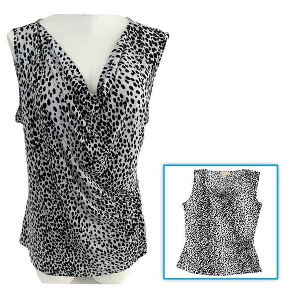Michael Kors Tops - Michael Kors Leopard Print Black&White  Sleeveless Blouse Women Size L (Large)
